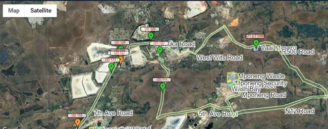 Roadgaze live map showing fleet positions, approved routes and real-time truck tracking across the operation